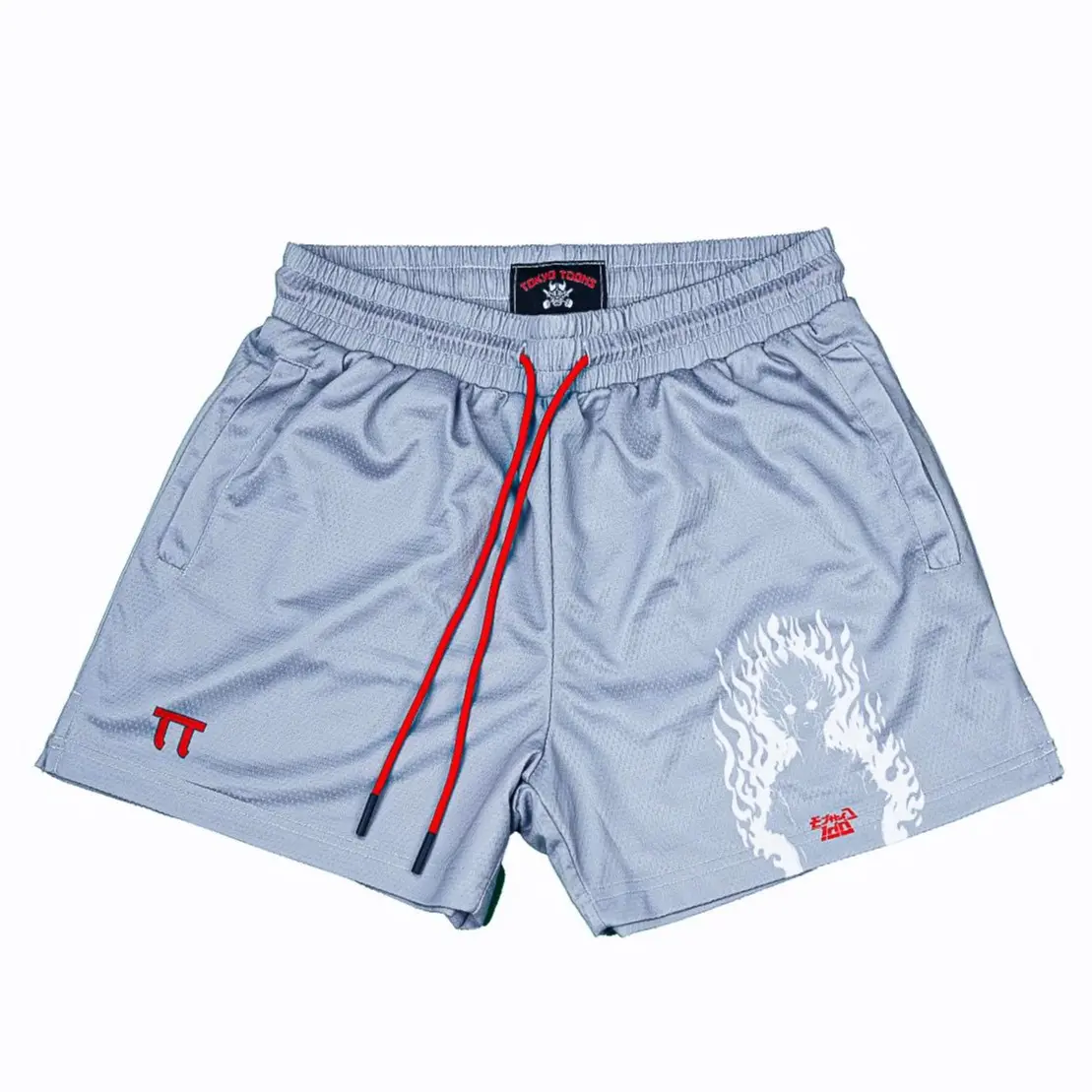 4" Mob Psycho Muay Thai Style Double Layered Grey Gym Mesh Shorts with Side Pockets for Anime Fans Menswear Outfit gym shorts