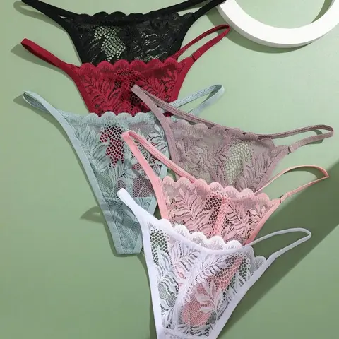Women's Scallop Trim Lace Sexy Thong, Sheer Breathable Sexy Knicker, Ladies Underwear Lingerie Panties for All Seasons
