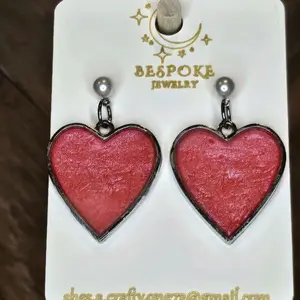Bespoke Jewelry Silver Pearl Drop Hearts Earrings with Pink Heart Design