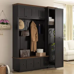 78.7-in H Farmhouse 5-in-1 Hall Tree with Storage Bench, Coat Rack, Cabinets, Drawers & Hooks for Hallway, Entryway