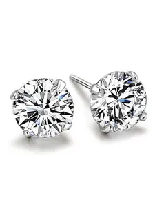 Trendy Bling Cz Cubic Zirconia Stud Earrings, Large Diamond Four-Claw Design, Minimalist Shiny Metal Jewelry, Perfect Gift for Her, Daily Wear, Shining Earrings