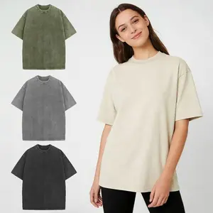Heavyweight 100% Cotton Crew Neck T-Shirts 1/3 Pack, Unisex Short Sleeve Vintage Acid Washed Basic Tees, Casual Streetwear Summer Tops