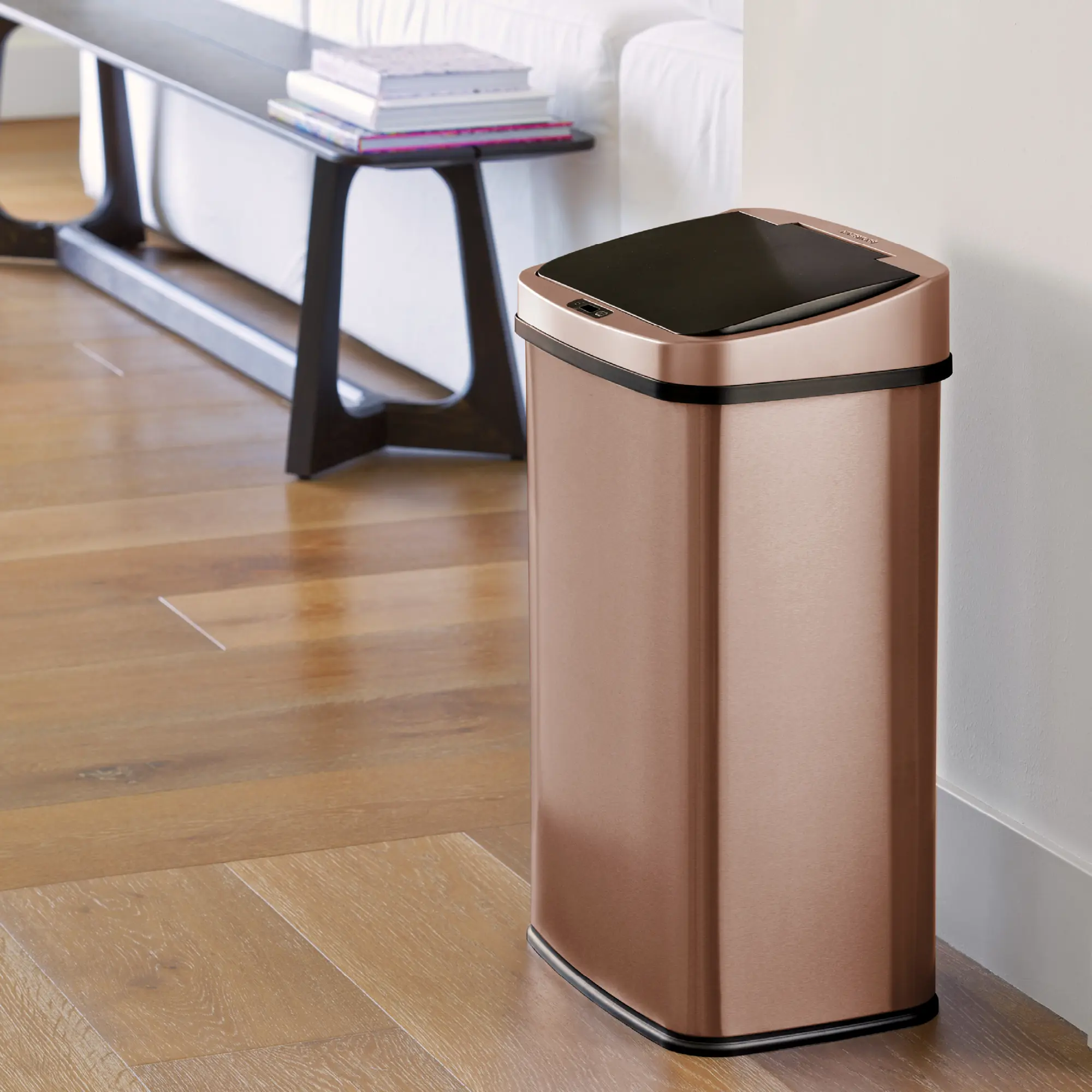 Nine Stars 13.2 Gallon Motion Sensor Garbage Bin For Kitchen Home Gold Stainless Steel Touchless Soft Close Trashcan