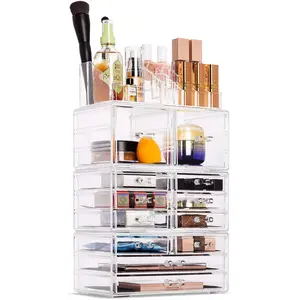 X-Large Clear Makeup Organizer Case - 4 Piece Set (12 drawers) Boxes Plastic Vanity Compartment Perfume