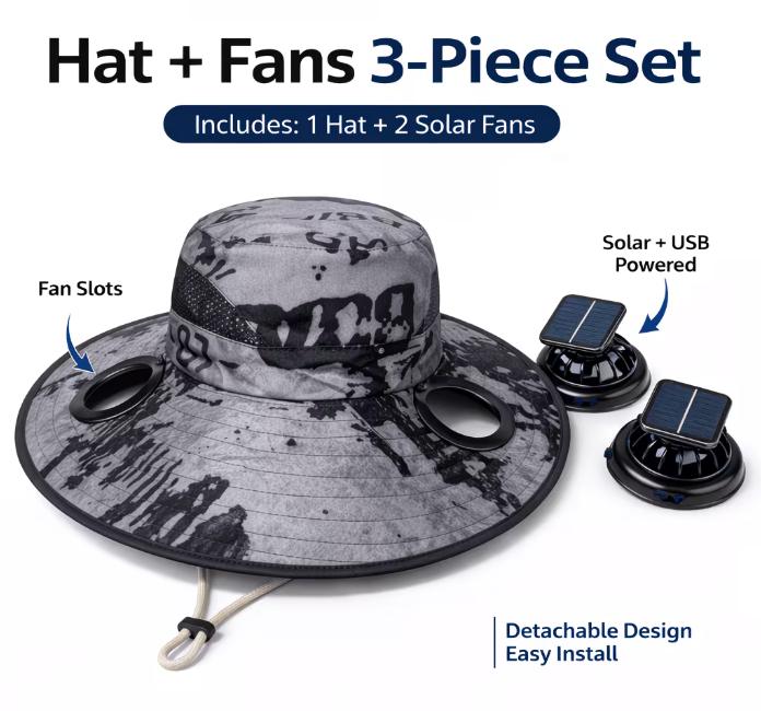 USB & Solar Powered Summer Sun Hat with Dual Fans – Wide Brim Outdoor Hat for Men & Women, Hiking & Fishing