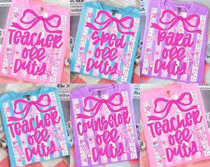 Comfort Colors Teacher Off Duty Bundle T-Shirt, Sped Para Counselor Shirt, Last Day of School Shirt, Coquette Bow Tee, Striped Summer Shirts, Preppy Teacher Tshirt