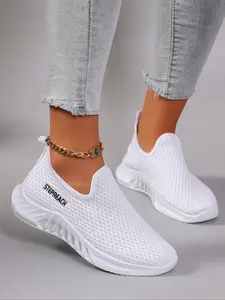 Women's Fashionable Letter Pattern Sneakers, Casual Comfortable Breathable Lightweight Sports Shoes, Wear-resistant Slip-on Running Shoes for Daily Wear