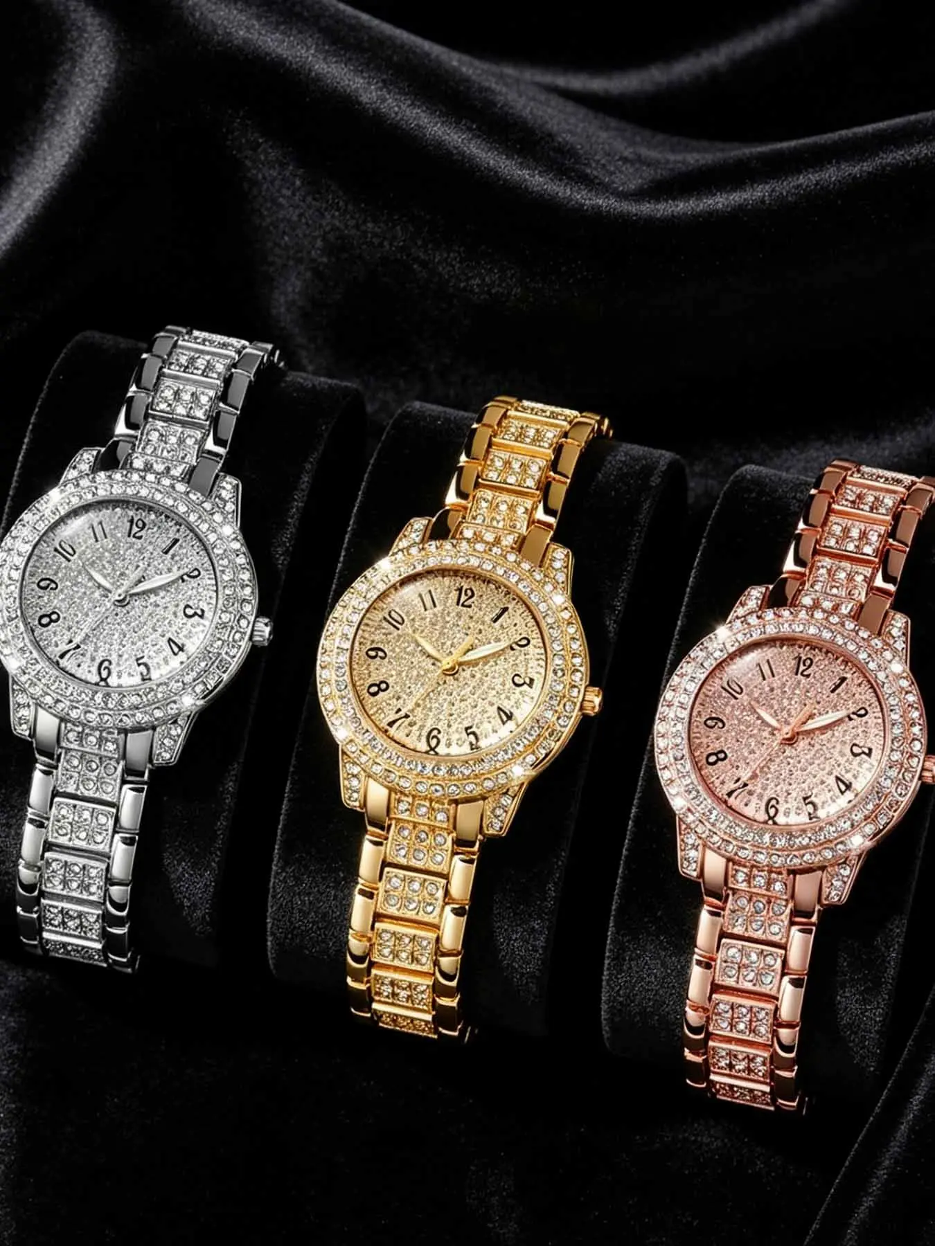 3-Piece Set Women's Fashion Diamond Watch, Stylish Watch, Elegant Ladies Accessory Combo, Mother's Day Gift, Various Colors, All Seasons, Versatile Wristwatch Set, Fashion Quartz Watch, Exquisite Watch Set