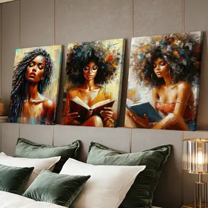 3 Counts Wooden Framed Canvas Painting, Elegant Woman Reading Art Images, Exquisite Poster, Perfect Living Room Decoration, Modern Art, Fashion Family Poster, Wall Art Decoration, Waterproof Art