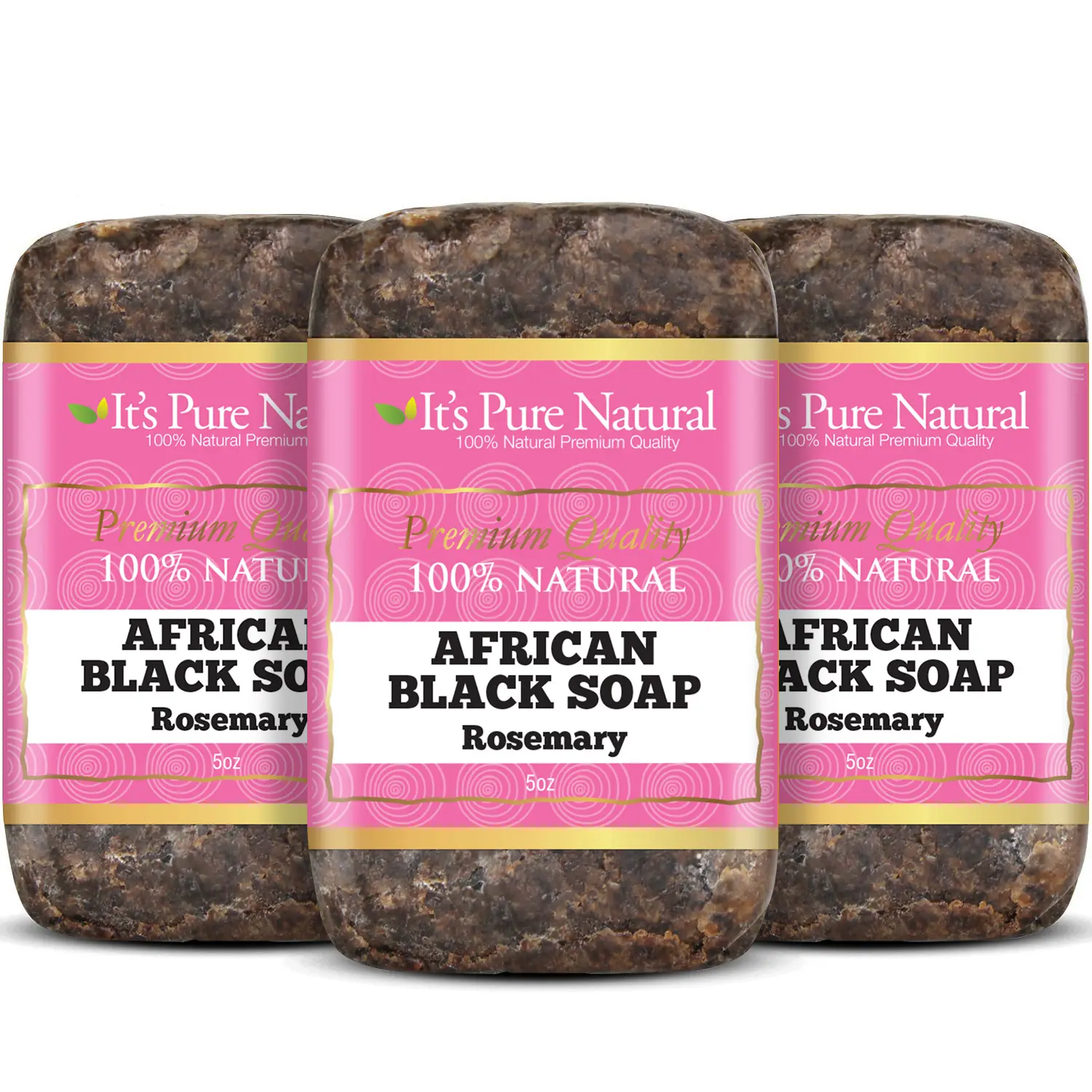 It's Pure Natural African Black Soap Bars Rosemary (Pack of 3) Organic Raw Soap for Face & Body [Made in Ghana] Body Care Body Wash