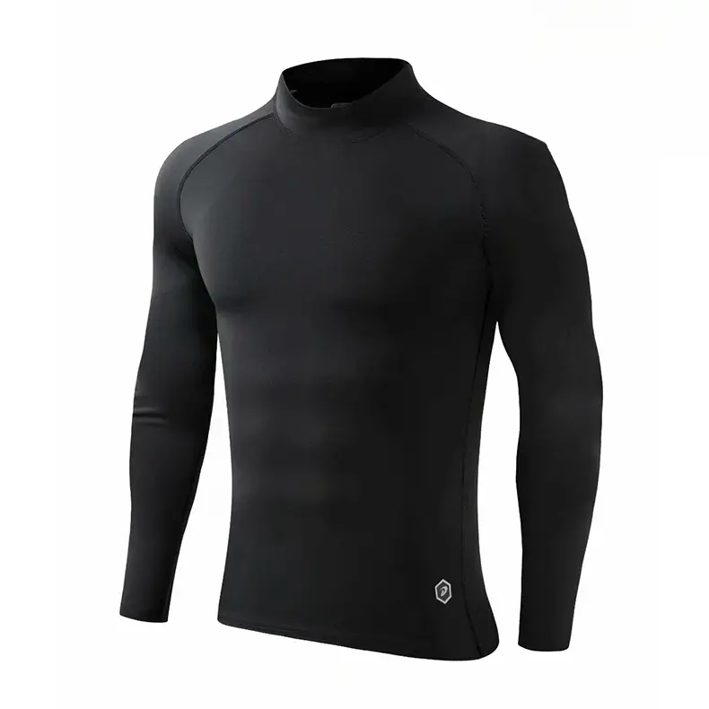 Men's Thermal Compression Turtleneck Shirt - High-Stretch Fleece-Lined Polyester Spandex Elastane Base Layer for Running, Mountaineering, Plus Sizes Including XXXL, 1-2cm Error Range, Black/Black Menswear Sport Thermal Underwear
