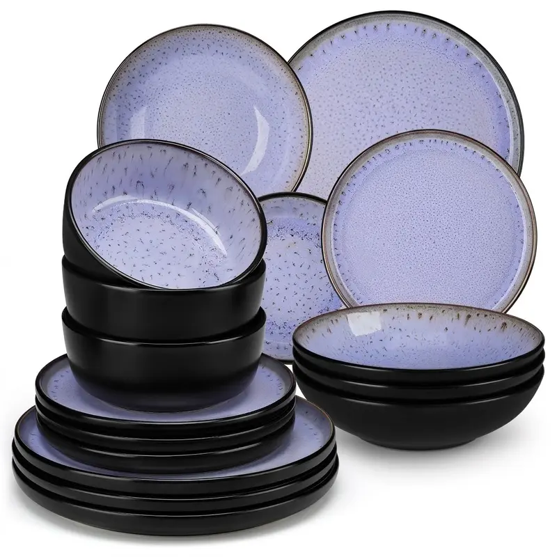 Vancasso 12/16-Piece Stoneware Dinnerware Set for 4, Plate and Bowl Set, Microwave and Dishwasher Safe Ceramic Tableware, Durable Kitchen Dining Set for Everyday Use and Special Occasions, Modern Design