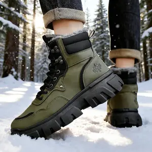 Men's Outdoor Waterproof and Cold-Resistant Mid-Top Fashion Sports Shoes, Men's Tactical Boots Lightweight Comfortable All-Day Work Boots with Side Zipper for Motorcycle Combat Hiking Safety Outdoor Shoes Fathersdaygift Asymmetrical Structure Highl