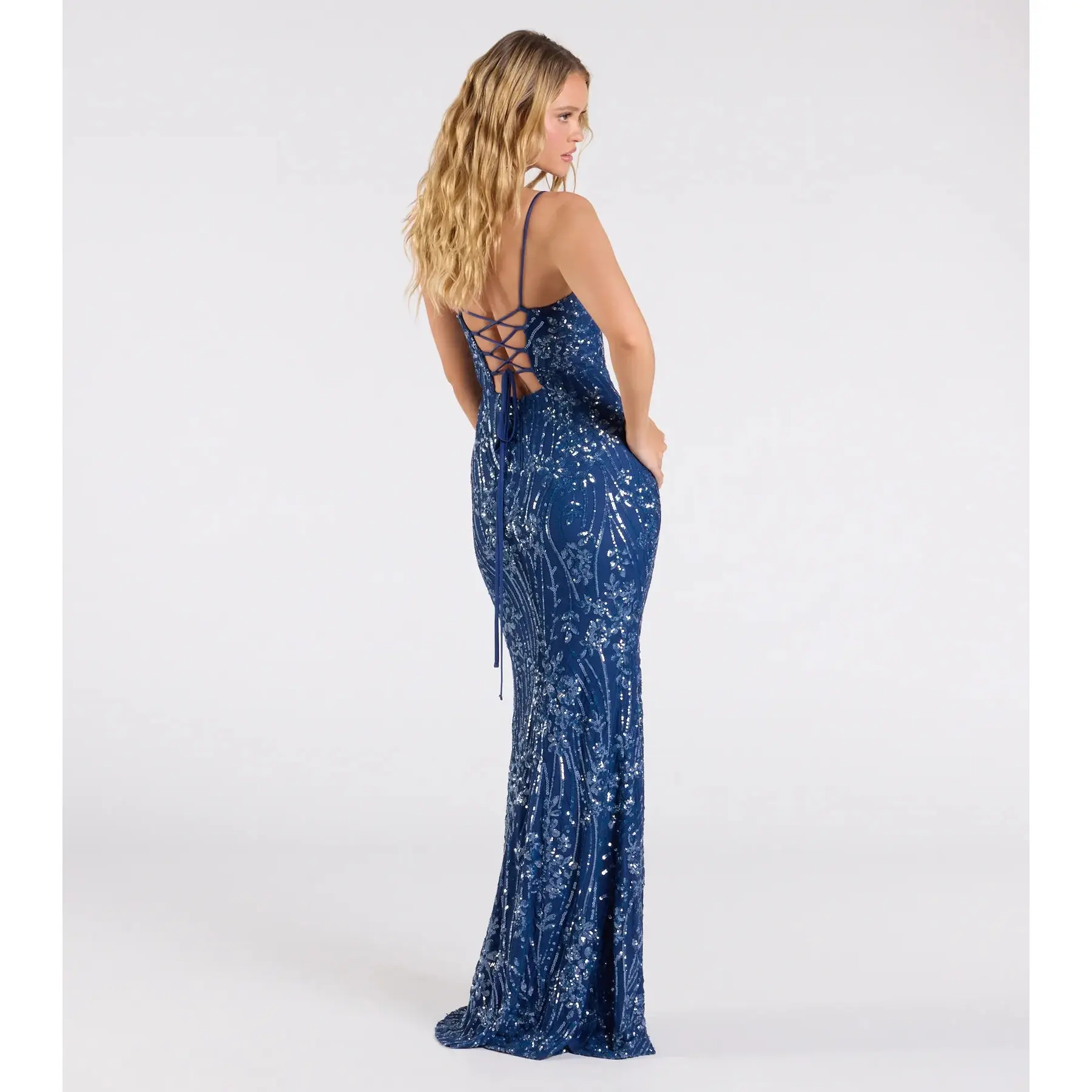 mandy glitter mesh mermaid dress Mandy Lace-Up Slit Mermaid Sequin Formal Dress