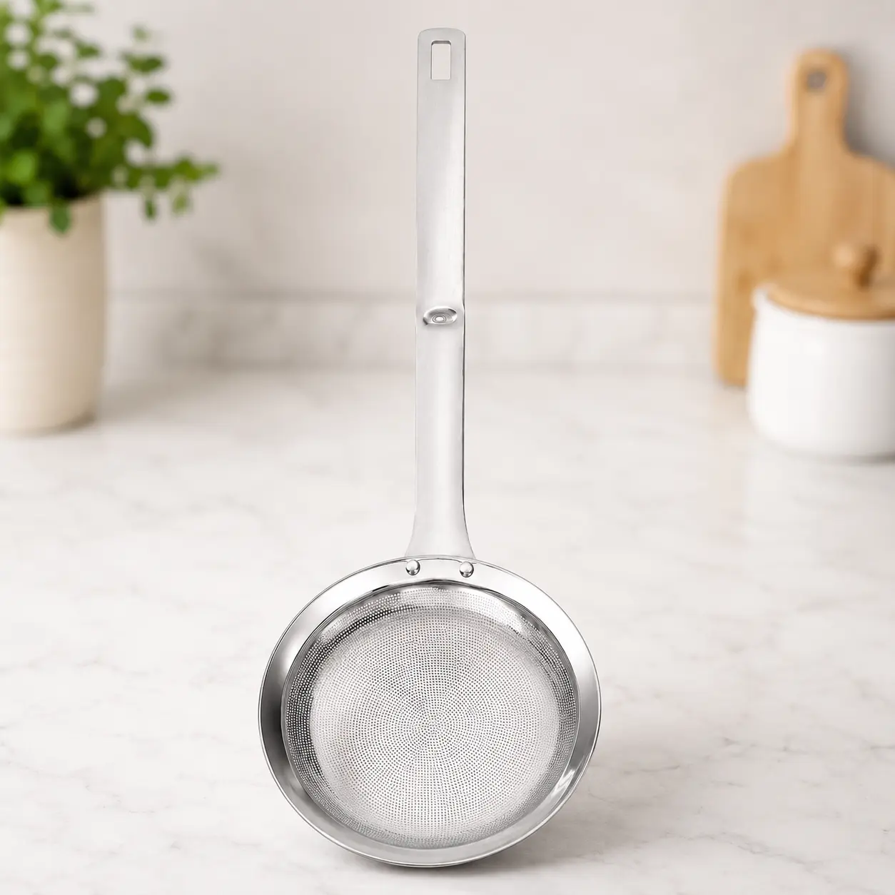 Stainless Steel Fat Skimmer Spoon - Durable Sturdy Fine Mesh Filter Scoop with Handle, Efficient Cooking Kitchen Tool for Oil & Food Straining