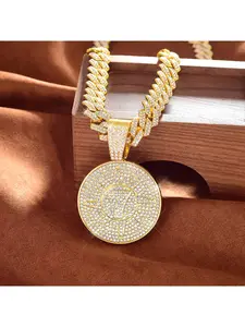 Vintage Style Personalized Full Diamond Cuban Chain Pendant Hip Hop Jewelry for Men Women Custom Name Sun Round Pendant Necklace TEMU Popular Gift Idea