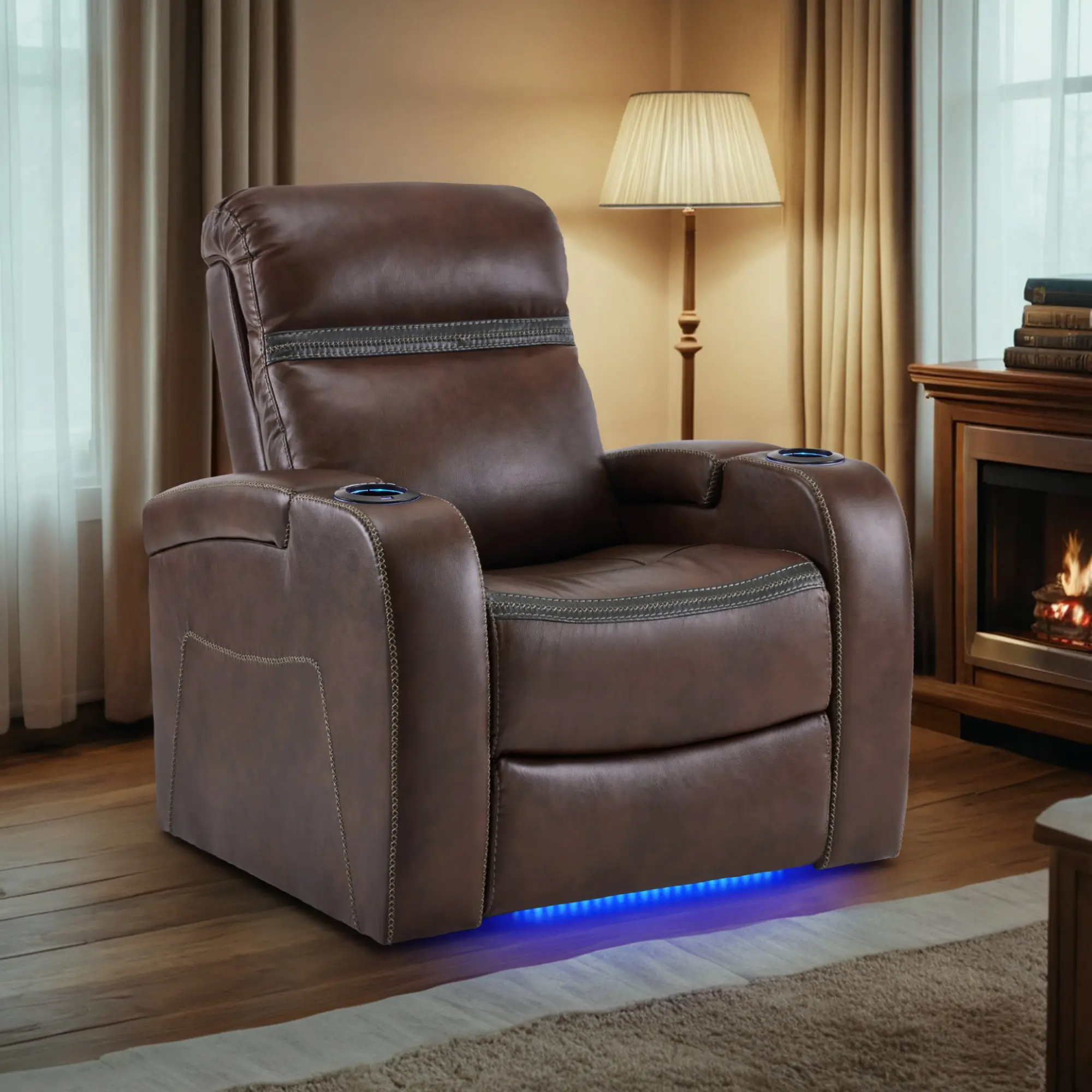 MCombo High Back Reclining Power Recliner Chair - Faux Leather Home Theater Seating, Model HTS400