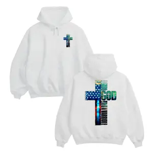 God Man Of Faith Warrior Of Christ Hoodie For Men For Women, Front And Back Print, American Cross Graphic, Oversized Cotton Blend, Christian Patriot Gift