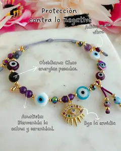 Protection Against Negative Energy Bracelet with Obsidian & Amethyst Beads for Calm and Serenity