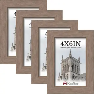 4x6 Picture Frame 4 Pack Walnut Wood 6x4 Frame Tempered Glass Vertical or Horizontal Tabletop Display for Photos & Art Prints