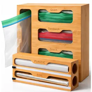 Storage Bag Organizer for Drawer with Foil & Plastic Wrap Dispenser - 4 in 1  Kitchen Drawer Organizer for Gallon, Quart & Sandwich Bags