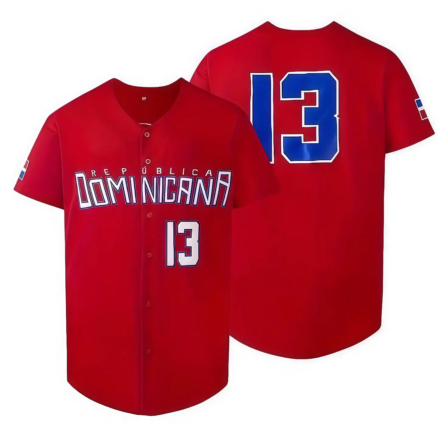 Men's Letter & Number Stitched Button Front Baseball Jersey, Stylish Jersey, Casual Loose Short Sleeve V Neck DOMINICANA 13 Baseball Top for Fall & Winter, Baseball Christmas Gifts