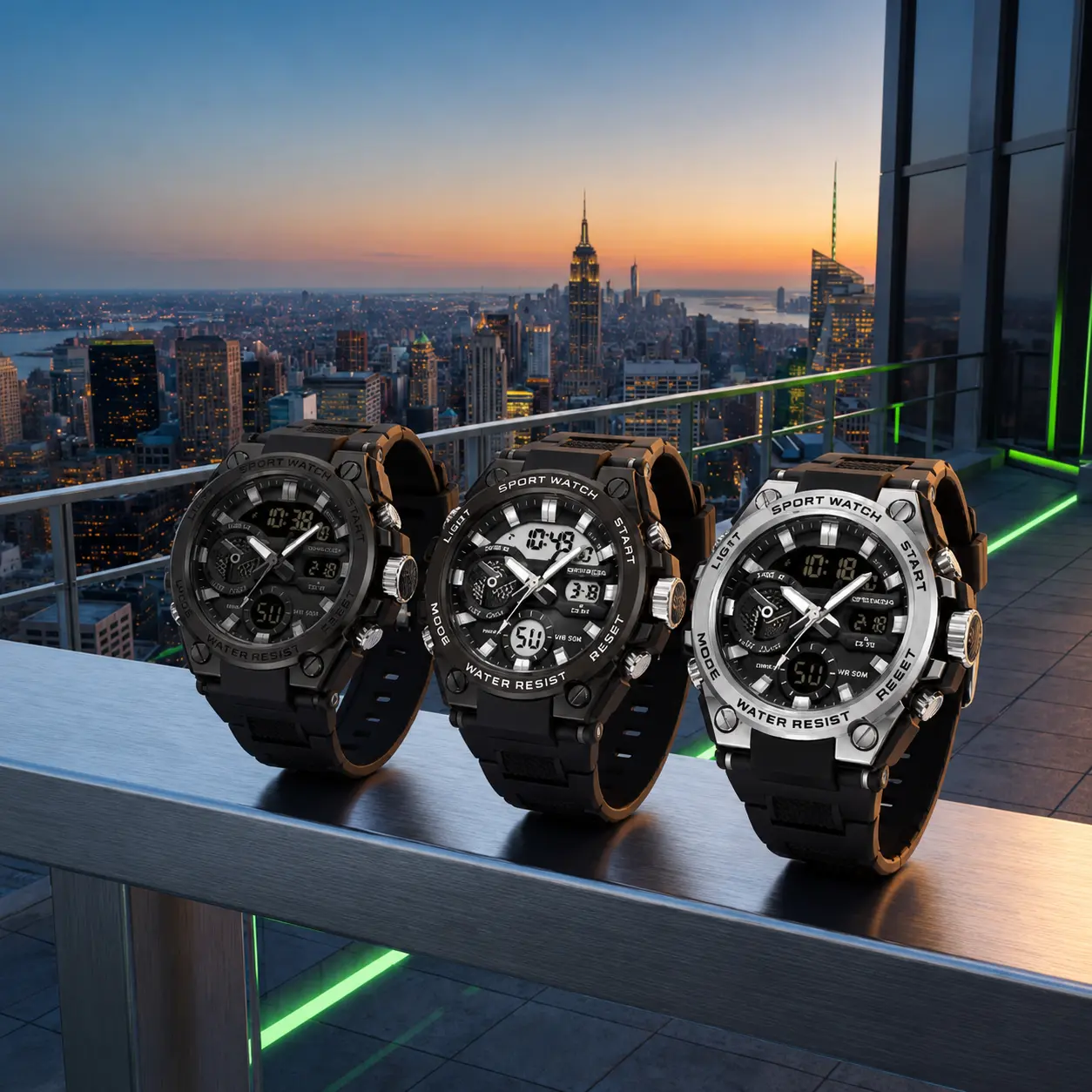Men's Sports Watch Dual Display Waterproof Wristwatch with Silver Bezel, Black Silicone Strap, Chronograph Stopwatch, Countdown Timer, Alarm, Backlight, and Day-Date Calendar for Outdoor Active Daily Wear