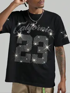 Men's Summer Short Sleeve T-Shirt with Rhinestone Design, Casual Fashion Tee with Unique Pattern Print, Essential for Trendy Guys