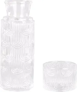 Bedside Water Carafe and Glass Set, 21.6 Oz Glass Water Carafe with 6 Oz Cup with Lid, Water Pitcher for Nightstand - Clear