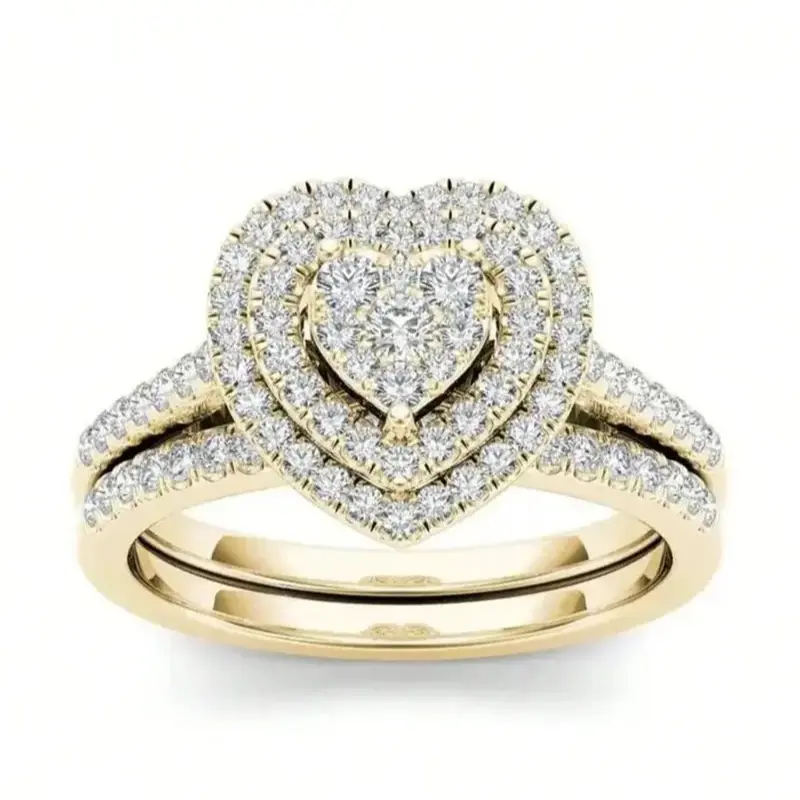 Elegant Women's Heart-Shaped Rhinestone Beautiful Rings Set,Heart Pair Stacking Ring Band,Perfect Engagement Gift,Fashion Accessory forWedding Anniversary&Valentine's Day Gifts