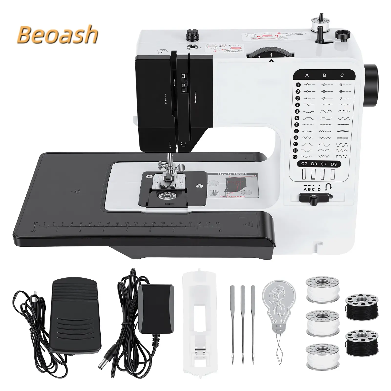 Beoash Household Mini Electric Sewing Machine, 38 Built-in Stitches, Dual Speed Control & LED Light, Portable Sewing Quilting Machine for Home & Small Spaces