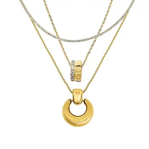 EVRY JEWELS Gold or Silver Plated Stainless Steel Women's Statement 3-Piece Necklace Bundle
