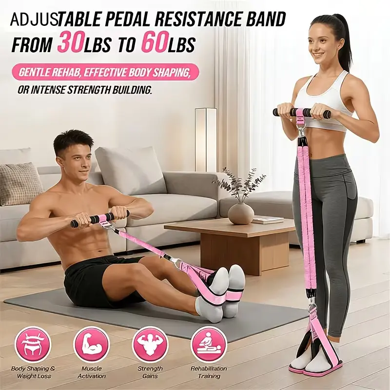 Upgraded Version of the Soft Foot Multifunctional Foot Resistance Band with Adjustable Tension, Suitable for Sit-ups and Full-body Home Gym Training, Core/abdominal Muscle Training, Pilates