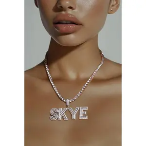 Diamond Bar Custom Name Necklace Simulated Diamonds Durable Solid Design for All Skin Types Handcrafted with Special System