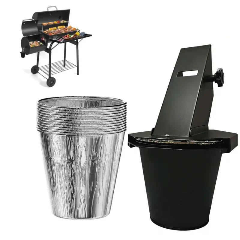 Upgraded Grease Bucket with Lid and 12 Liners, Drip Bucket for Smokers and Grills, Easy-Clean Grease Catcher, Outdoor Grease Bin