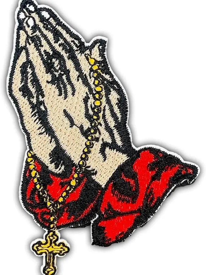 Iron On Patches, Praying Hand with Cross Jesus Christ Embroidered Jean Patches, God Christian Religious Faith Sew On Patch Applique Repair Emblem for Clothes, Vest Jackets, Backpacks & Hats.