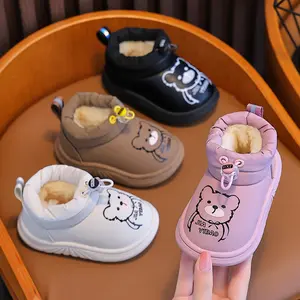 Kids Winter Fleece-Lined Snow Boots, Cartoon Animal Print Toddler Short Barrel-On Shoes, Soft EVA Sole, Insole & Lining, Upper, Boys & Girls  Ankle Boots