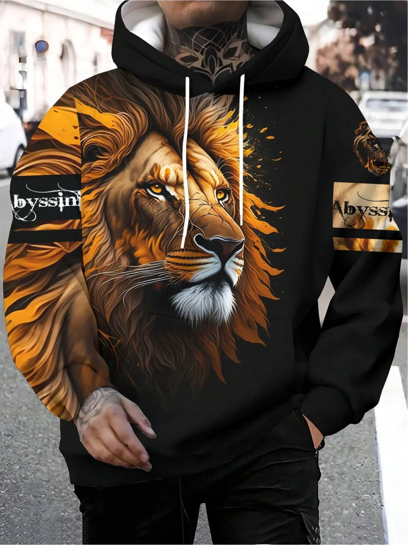 Men's Lion 3D Printed Hoodie with Kangaroo Pocket, Comfortable and Loose, Fashionable and Trendy, Men's Autumn Clothing