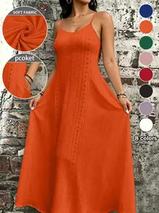 Plus Size Women's Casual Wear Backless Adjustable Spaghetti Strap Summer Long Dress, Elegant French Waist Slimming Dress, Daily Commute/shopping/dating