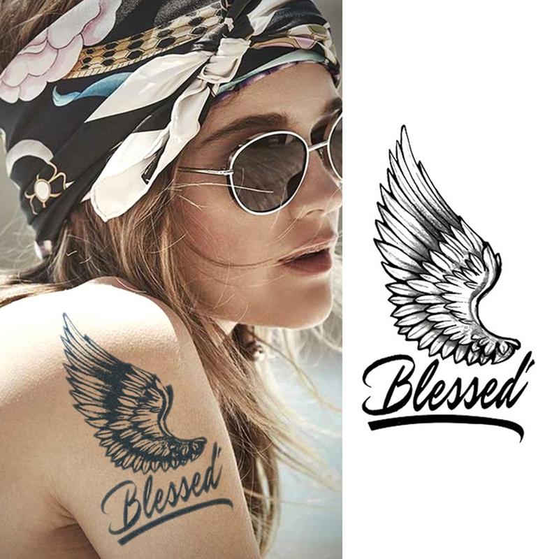 Sacred Angel Wings Letter Graffiti Herbal Tattoo Temporary Body Art, Long-Lasting 15 Days Realistic Tattoo Experience, Temporary Tattoos