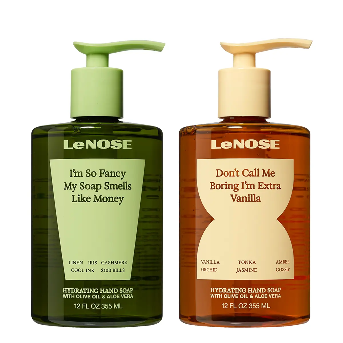 LeNOSE Hydrating Hand Soap (2-Pack) - Luxury Fragrance - Endocrine Conscious Ingredients - Vegan & Cruelty Free - 355ml Aloe Olive