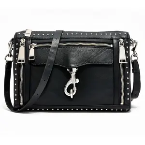 Rebecca Minkoff Studded MAC Leather Crossbody with Zips