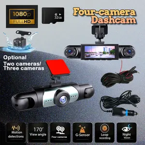 Ultimate Safety 4-channel 1080P HD Dashcam with Front Left Right & Rear 720P Cameras Super Night Vision WDR G-sensor Loop Recording 32GB Memory Card Optional 170° View Angle