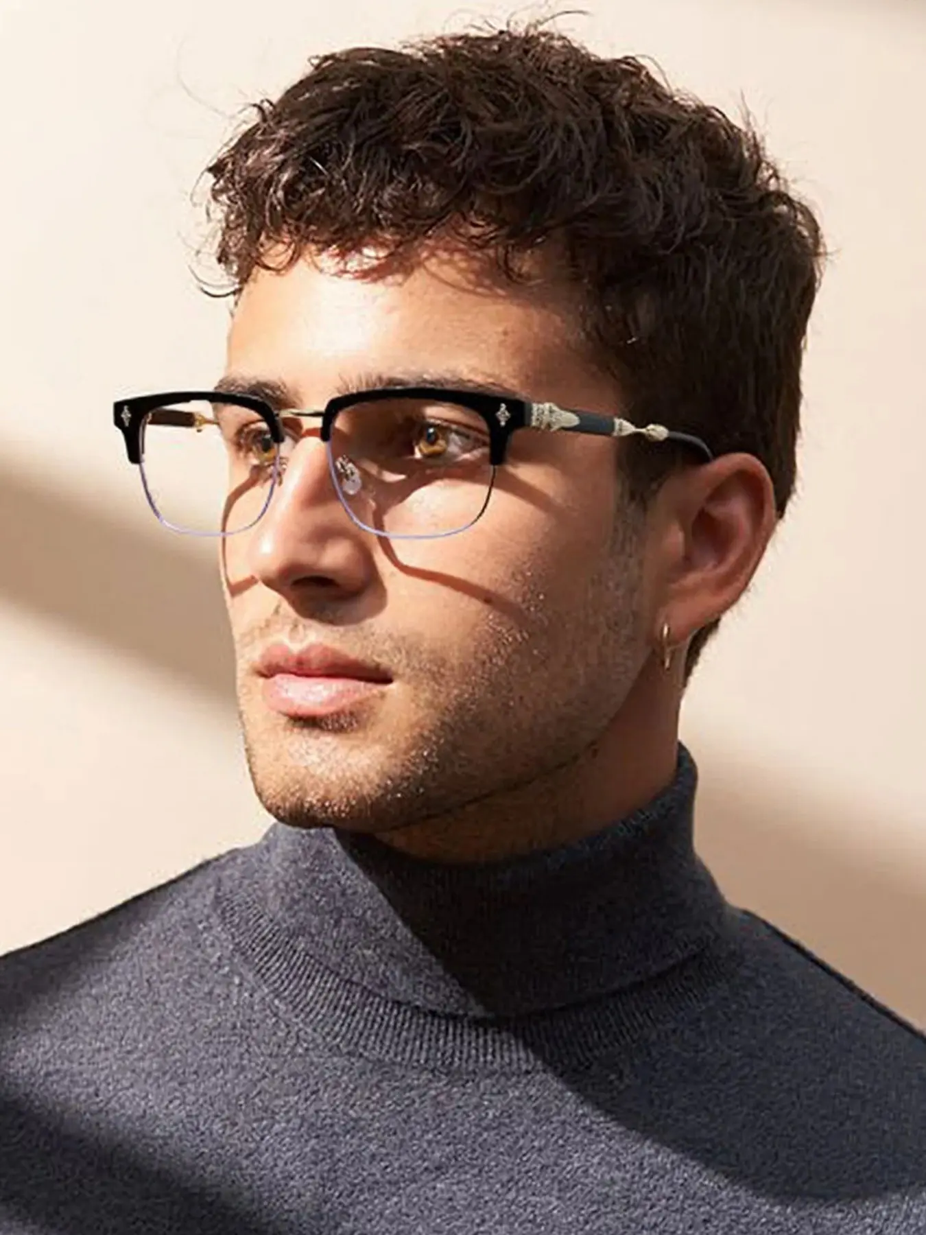 Men's Metal Plastic Combination Frame Glasses, Elegant and Luxurious, Fashionable Eyewear, Trendy Frames for College, Lectures, Coffee Shops, Bookstores, Eyeglass Frames