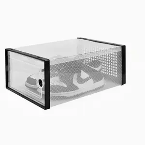 Upgraded X-Large Clear Plastic Shoe Boxes, Stackable Drop Front Organizer, Shoe Storage Containers for Sneaker Display, 1 Pack