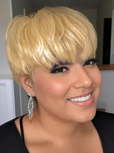 613 Blonde Color Pixie Cut Wig Short Straight Human Hair Silky Wigs For Women Full Machine Made Wig 150% Density 10Inch