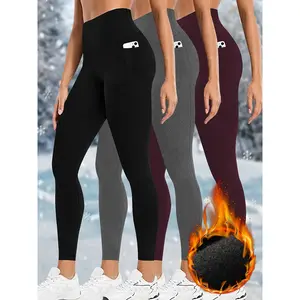 Women's Fleece-Lined High-Waist Thermal Leggings - Thick Winter Yoga Pants with Side Pockets, Non-Slip Design - Extremely Cold Running, Fitness, Casual Wear - Machine Washable (Black/Navy Blue/Full Color) - 3-Pack, Fashionable and Simple, Soft Material