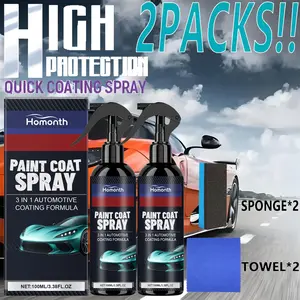 【2PACKS】 3-in-1 Car Ceramic Spray Liquid Polish, Shine Enhancer, Contains Hydrophobic Glass Sealant, For All Vehicles, Car Care Product, Contains Sponge and Cloth