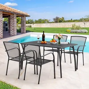 【2 packages arrived at different times】YODOLLA Metal Outdoor Table and Chairs Patio Dining Table Set for 4 Outside Dining Table with Umbrella Hole Table and 4 Stackable Chairs, Patio Furniture Set for Garden Backyard Balcony