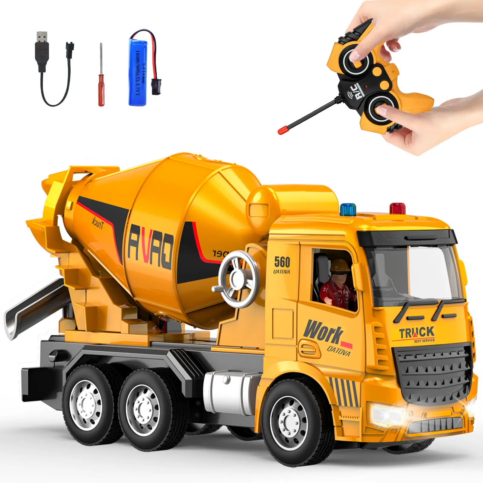 Cement Mixer Toy Truck - Children's RC Truck, Toy Cement Mixer Rechargable Hydraulic Car for 6 7 8 9 Year Old Boys Girls, Educational Toys Birthday Gifts for Kids